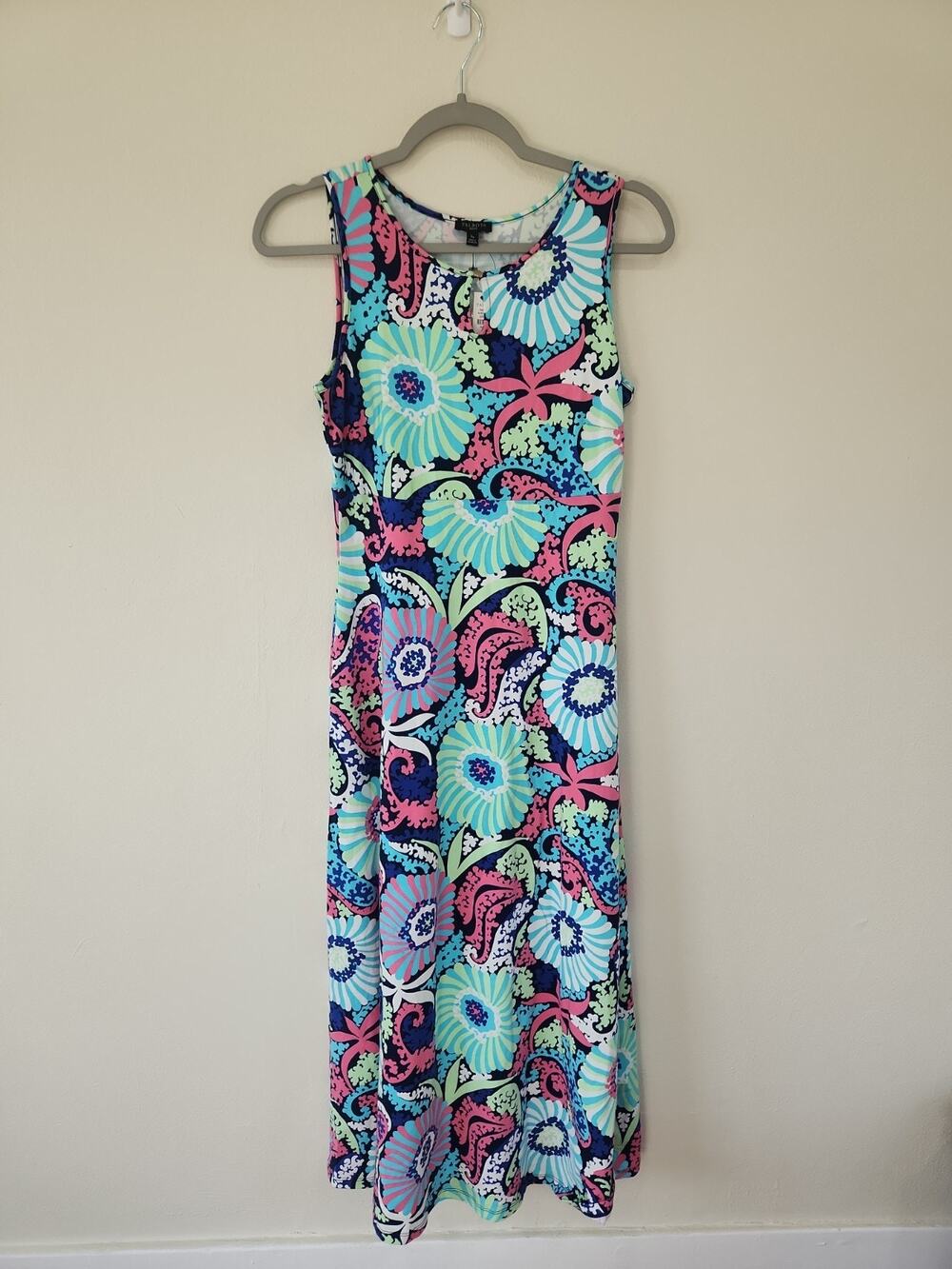 NWT Talbots Petite Paisley Floral Colorful Sleevless Maxi Dress PS Stretch Knit